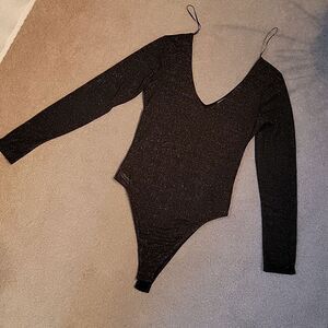 Socialite bronze metallic v neck long sleeve bodysuit L